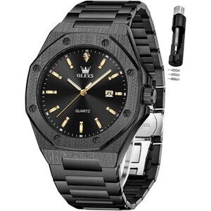 Olevs Men's Blue Stainless Steel Analog Luminous Waterproof Easy Wear Watch